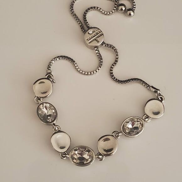 Tahari Silver Tone Slider Bracelet‎ with Rhinestone Accents Adjustable Casual - Picture 1 of 10